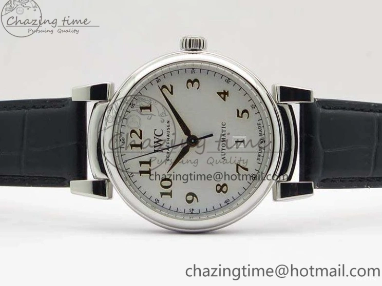 MIROTIME 0415 WaterResistant Da Vinci IW356601 SS MKF 1:1 Best Edition White Dial On Black Leather Strap A 7232